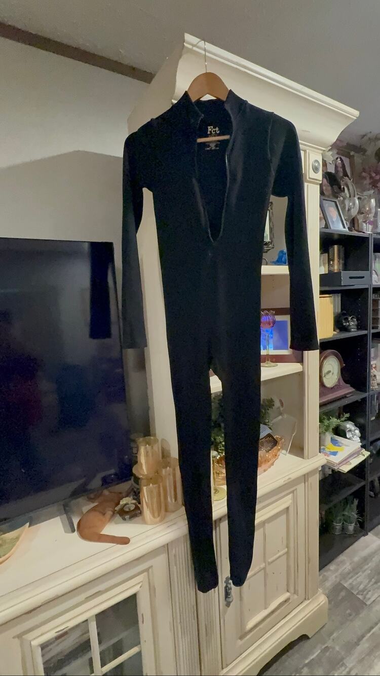 FCT With Love Basics Black Ribbed Zip Front Catsuit Jumpsuit Small